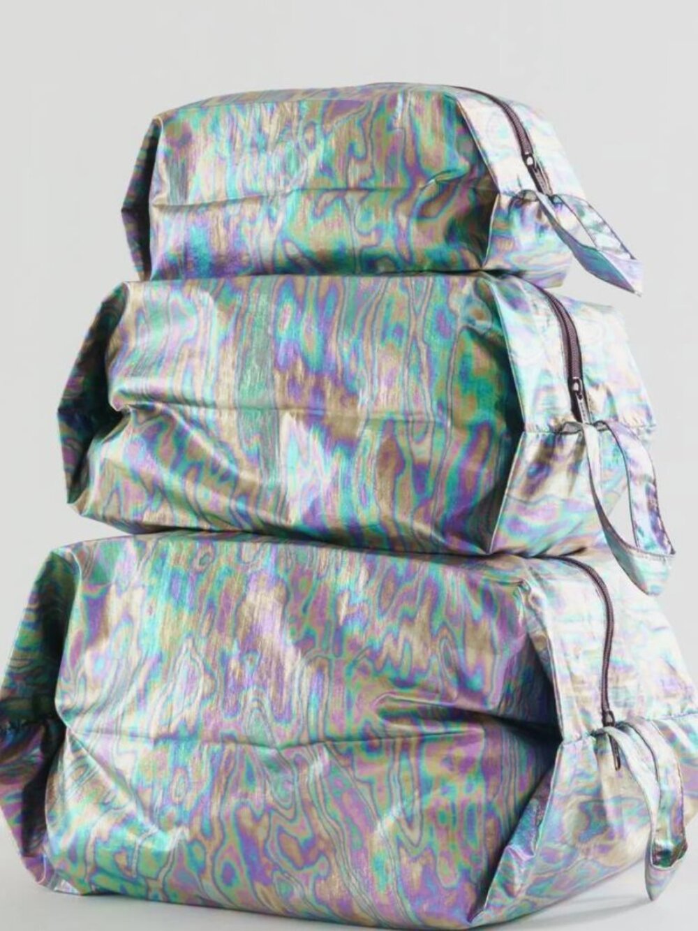 Baggu 3D Zip Pouch Set Rainbow Metallic RARE
